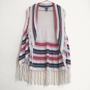 Boho Open Front Striped Fringe Vest